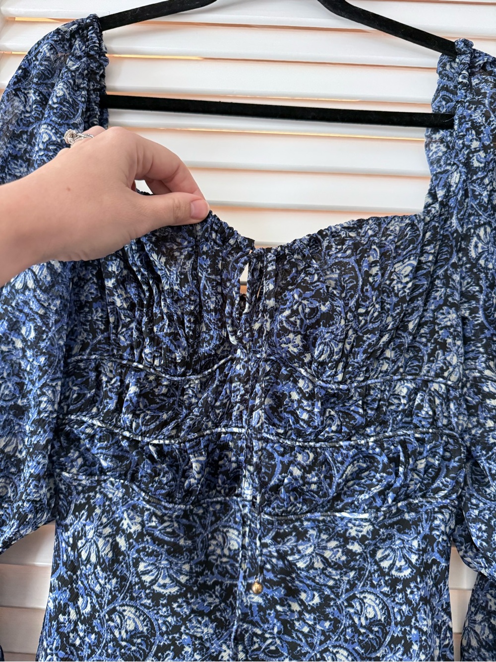 Free People Aglow Smocked Blue Floral Midi Dress Small EUC - Picture 2 of 4